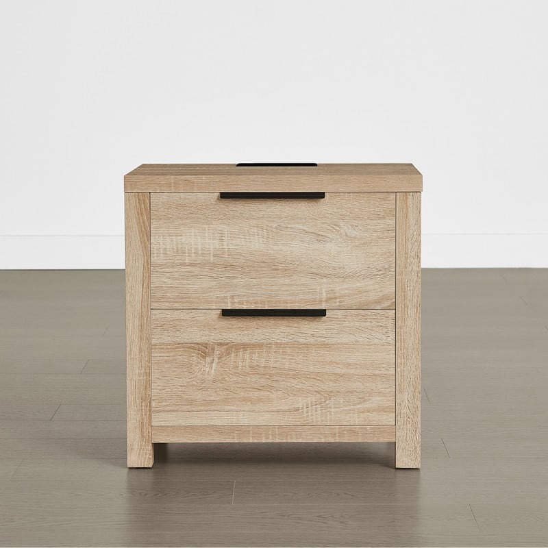 Spruce & Spring Scout Farmhouse Solid Wood Nightstand with 2 Drawers and Type-C, USB & 2 Power Outlets