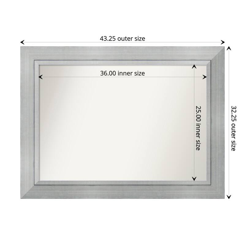 Romano Silver Framed Non-Beveled Custom Wall Mirror, Bathroom Vanity Mirror - Outer Size: 43.25 x 32.25