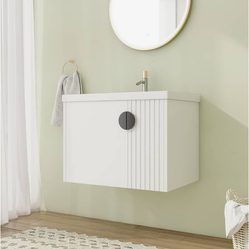 28" Floating Bathroom Vanity with Sink,Wall Mounted Bathroom Vanity with Soft Close Door - White