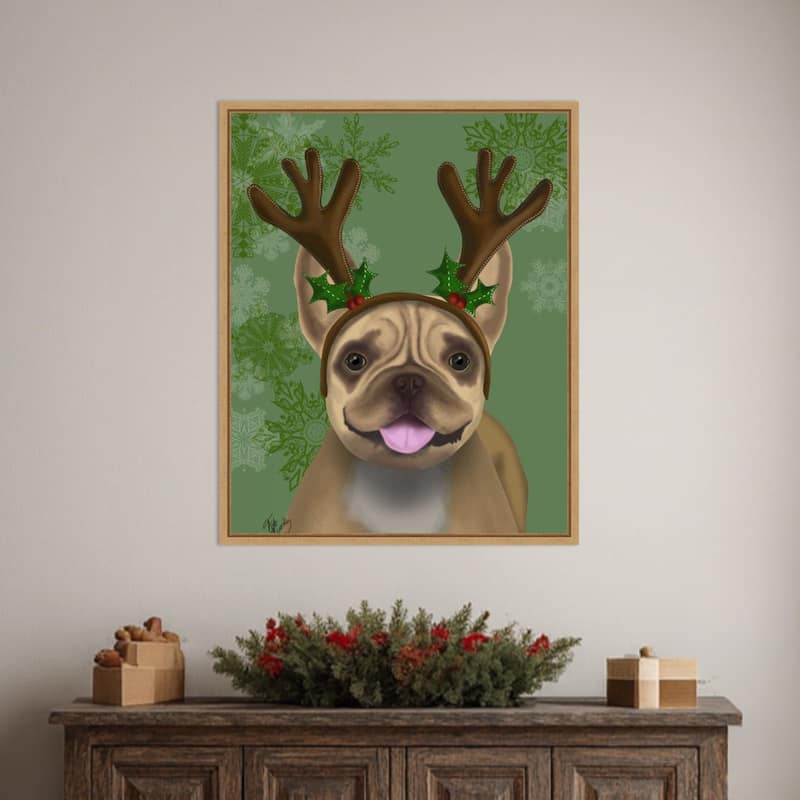 French Bulldog Antlers 1 by Fab Funky (23 x 28 in.), Framed Canvas Wall Art Print - Sylvie Natural