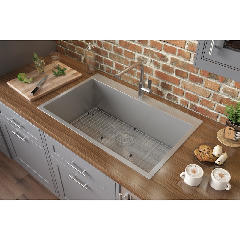Ruvati 33" x 22" Drop-in Topmount 16 Gauge Zero Radius Stainless Steel Kitchen Sink Single Bowl - RVH8000 - 33" x 22"