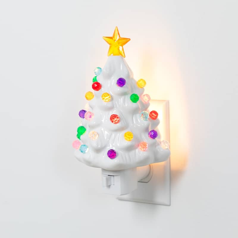 Retro Tree Ceramic Christmas Night Light - 7" - White
