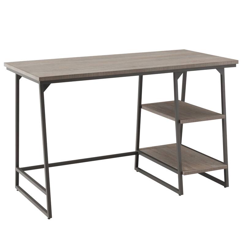 Home Office Desk with Stepped Shelf - Wood & Iron Desk, 48" L x 24" W