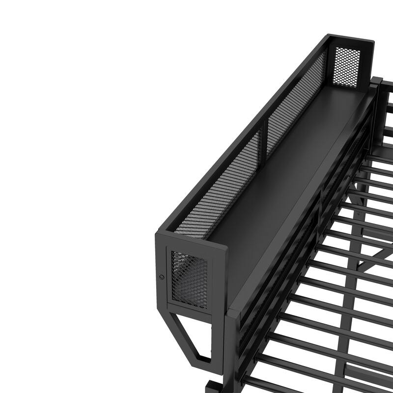 Heavy Duty Metal Loft Bed Frame with Guardrails and Storage Shelves