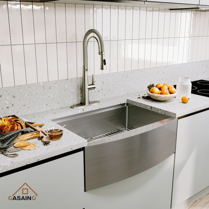 Stainless Steel Sink 36 in. Single Bowl Farmhouse Apron Kitchen Sink with Two-Function Brushed Nickel Kitchen Faucet