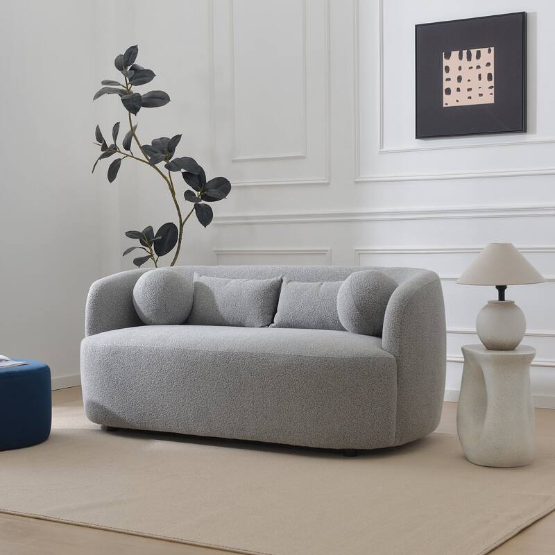 KINWELL Boucle Upholstered 2-Seats Loveseat with Pillows