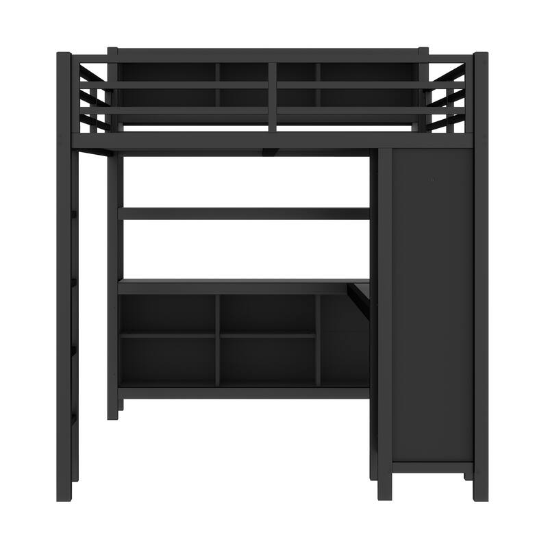 Queen Size Metal Loft Bed with Wardrobe, L-shaped Desk, and Storage, Ideal for Kids, Teens, and Adults