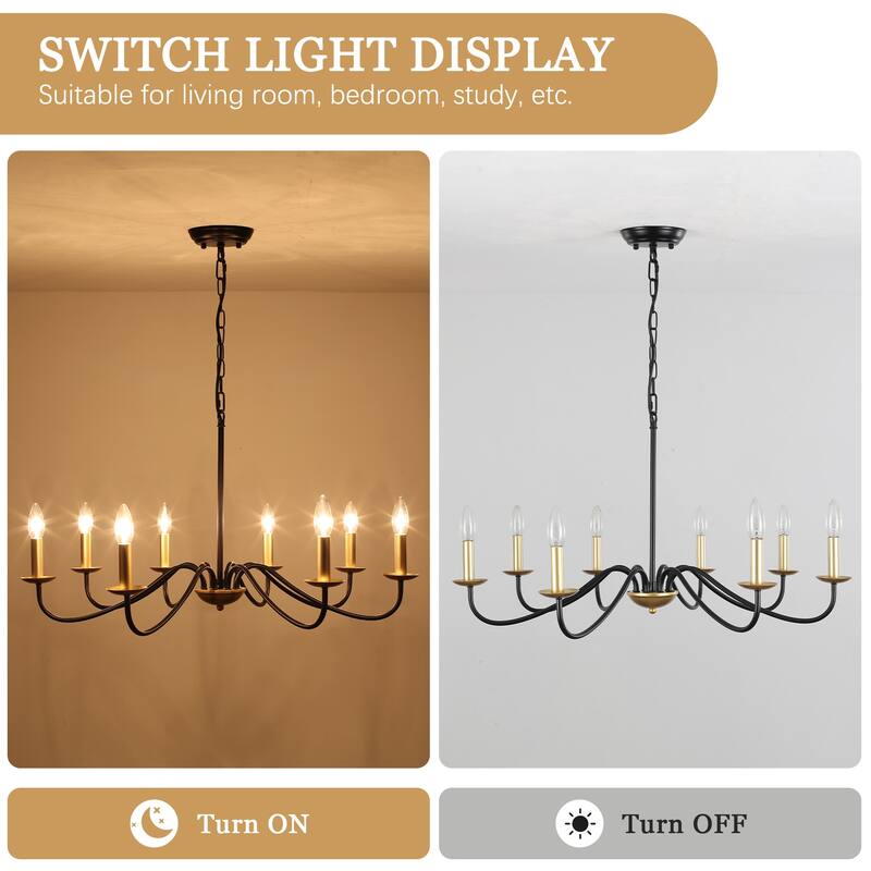 8-Light Farmhouse Candle Chandelier for Bedroom, Kitchen, Living Room and Foyer