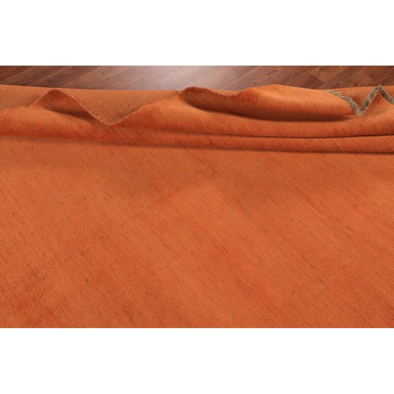 Orange Gabbeh Modern Area Rug Hand-Knotted Solid Wool Carpet - 6'8" x 9'7"