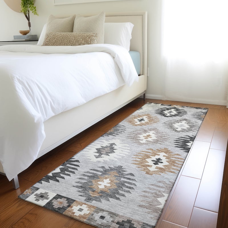 Premium Washable Super Soft Southwest Global Mayfield Rug - Silver - 2'3" x 7'6"