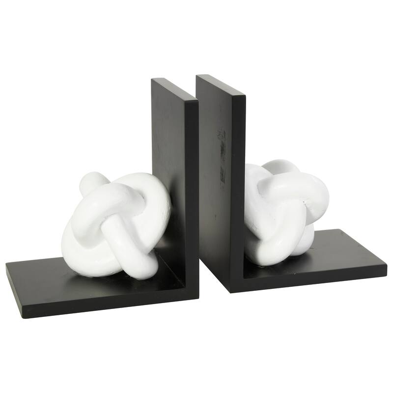 CosmoLiving by Cosmopolitan White Wooden Knot Decorative Bookends with Black Stands (Set of 2)