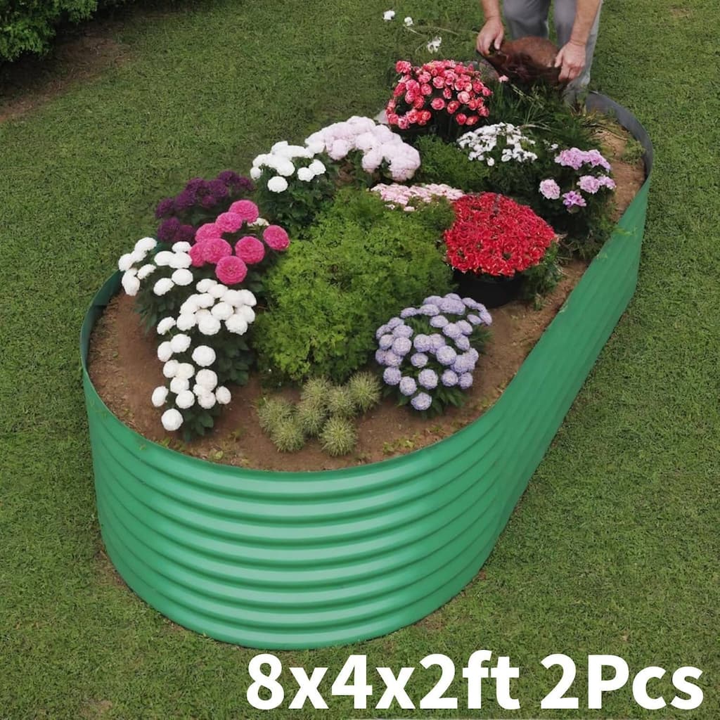 8x4x2ft 2Pcs Galvanized Raised Garden Bed Planter Boxes Outdoor, Green for Vegetables, Fruits, Flowers, Herbs - N/A