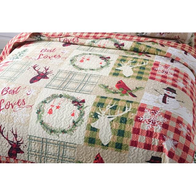 Rustic Patchwork Christmas Quilt Bedspread Set