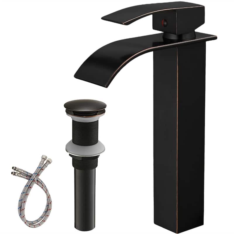 Waterfall Bathroom Vessel Faucet With Drain Assembly Single Handle Bathroom Vessel Sink Faucets 1 Hole Lavatory Vanity Basin Tap