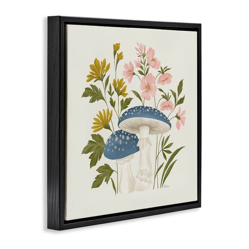 Stupell Blue Mushrooms & Wildflowers Framed Floater Canvas Wall Art Design By Cat Thurman Designs
