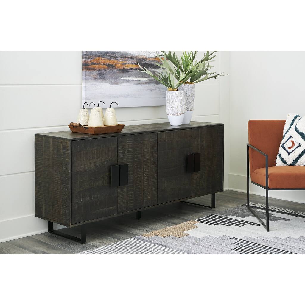 Signature Design by Ashley Kevmart Grayish Brown/Black Accent Cabinet - 64"W x 16"D x 29"H