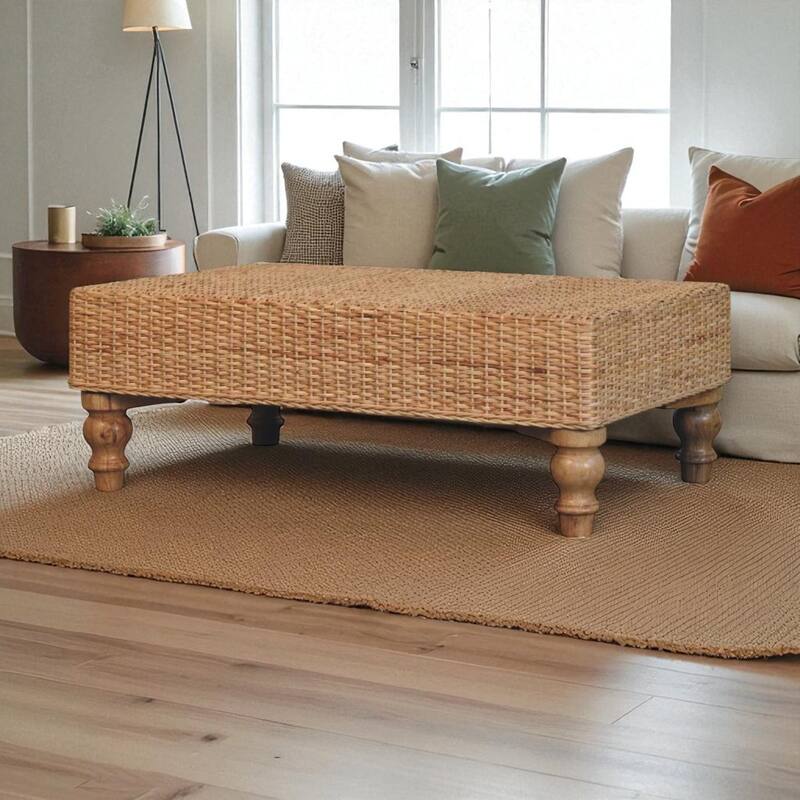 Artisan Furniture Solid Wood Regency Woven Coffee Table, Beige - Wood - Beige