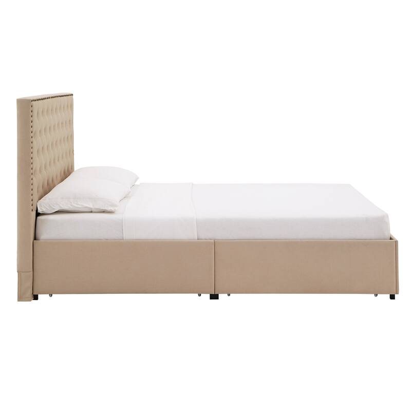 Arlert Nailhead Linen Headboard Storage Platform Bed by iNSPIRE Q Classic