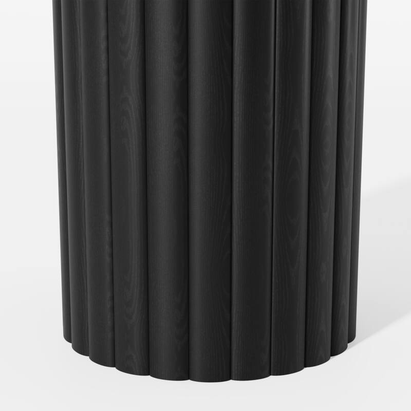 Solid Wood Round Dining Table Kitchen Table with Tabletop & Textured Cylindrical Base