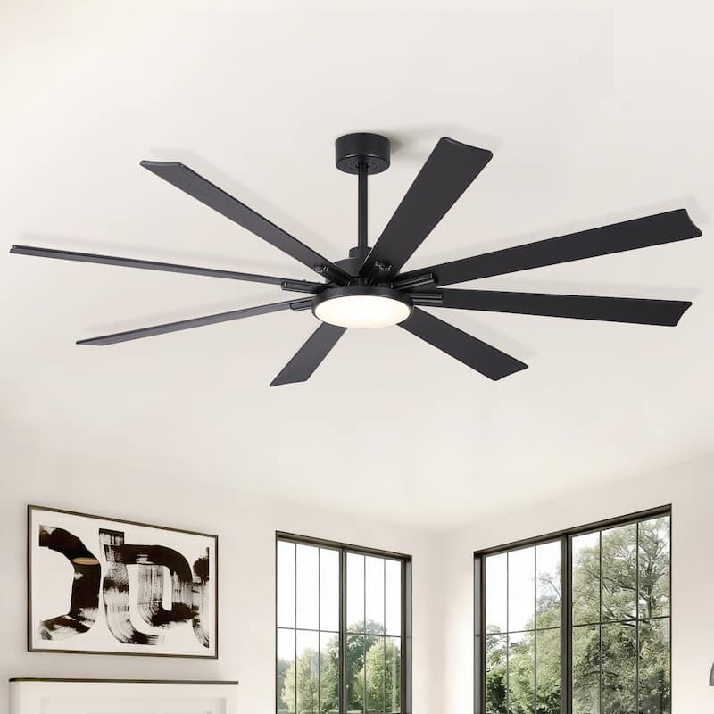 72 inch Retro Farmhouse Ceiling Fan with Light and Solid Wood Blades - Black