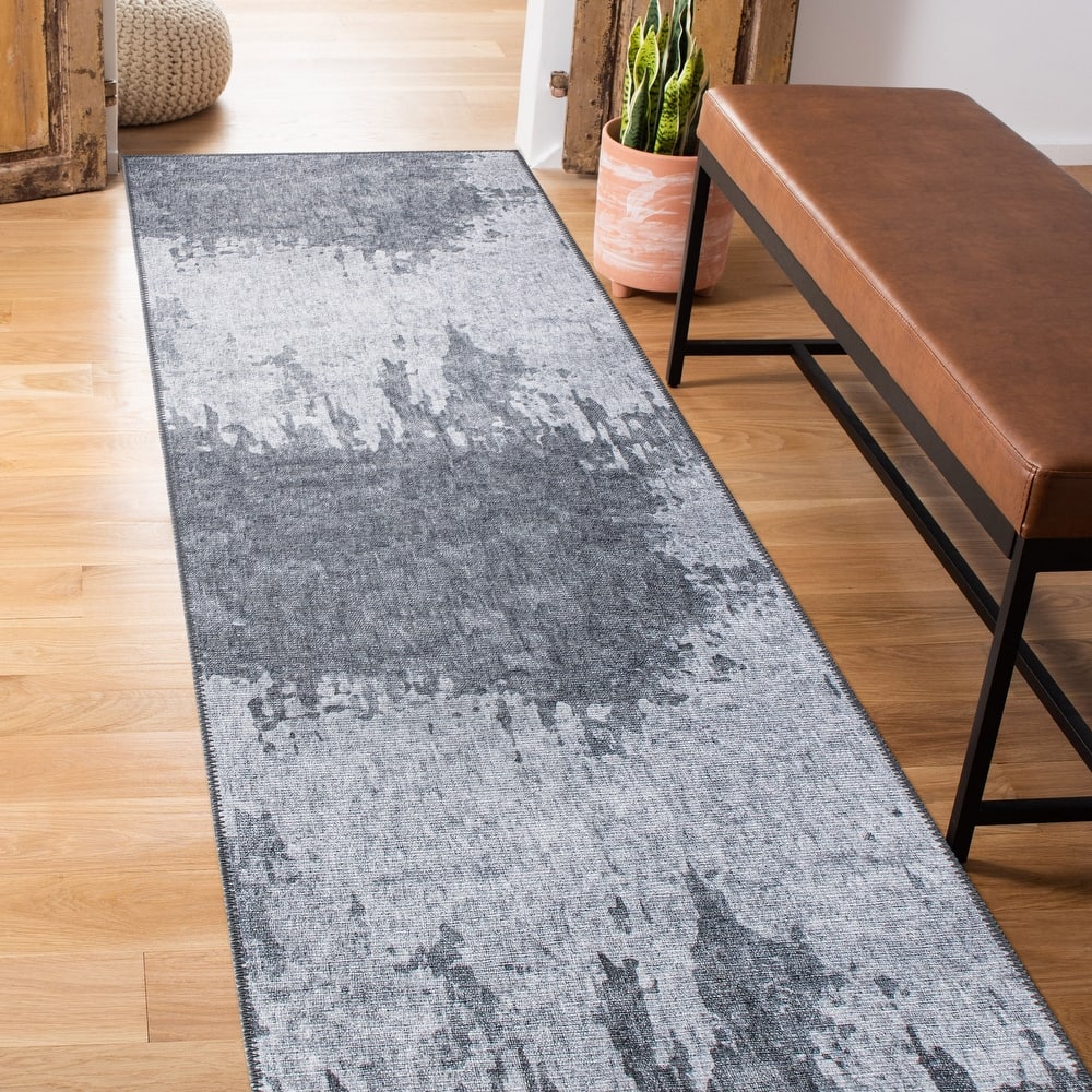 Distressed Abstract Machine Washable Area Rug