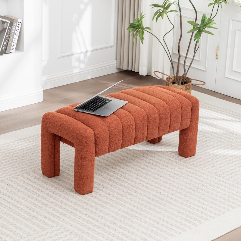 SEYNAR Modern Glam Teddy Velvet Fabric Rectangle Ottoman