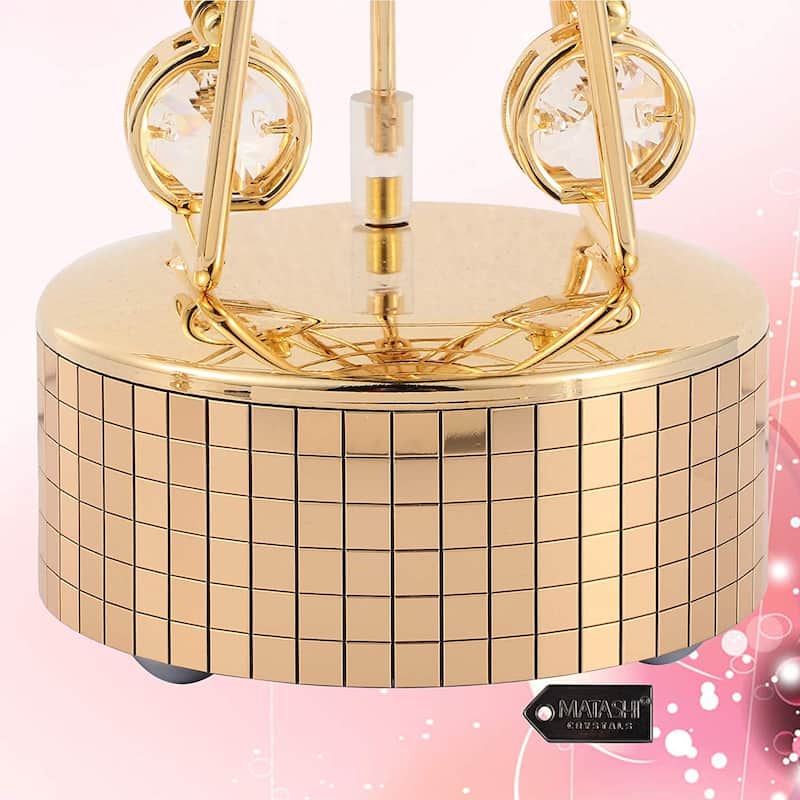 Matashi Home Decorative Showpiece 24K Gold Plated Music Box with Crystal Studded Ferris Wheel FigurineIt's a Small World