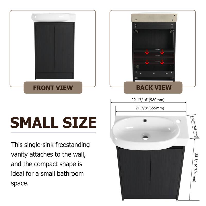 Compact Bathroom Vanity with Sink, Oval Single Ceramic Sink Bathroom Cabinet for Small Bathroom