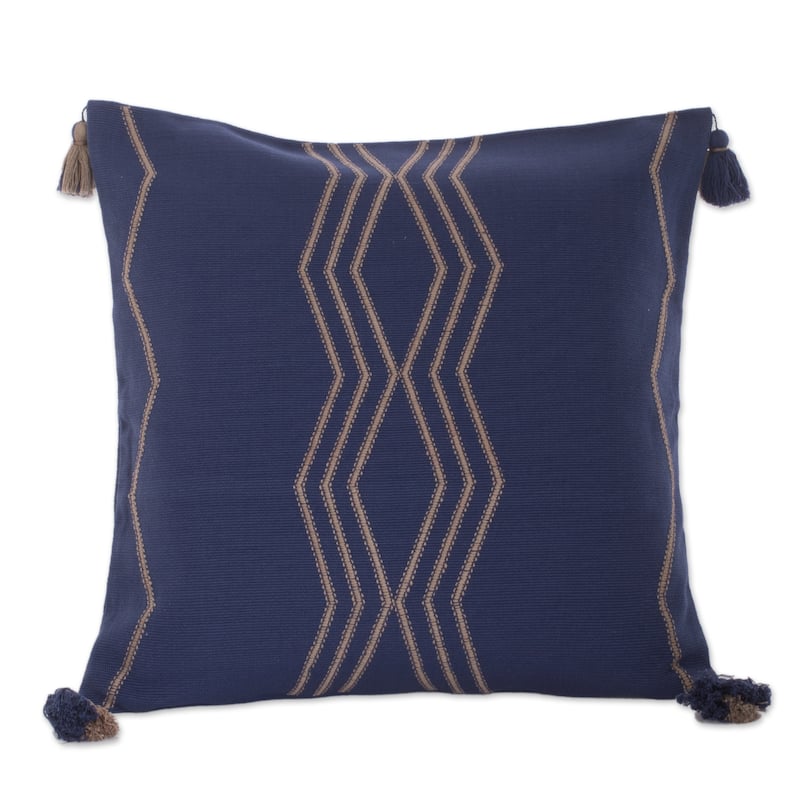 Novica Handmade Indigo Directions Cotton Cushion Cover