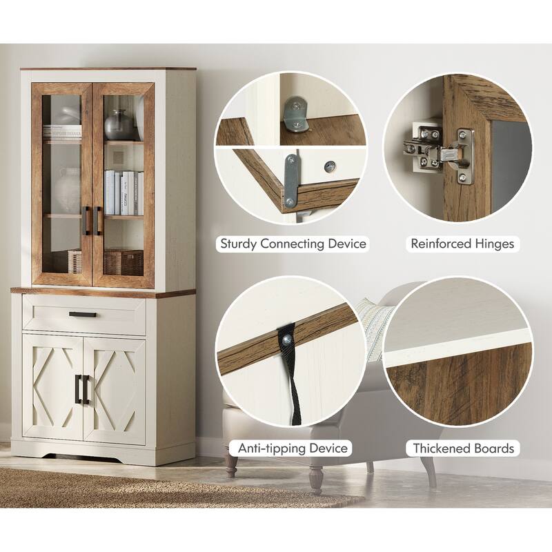 5 Tier Multi--Column Bookshelf Set with Open Storage and Glass Doors