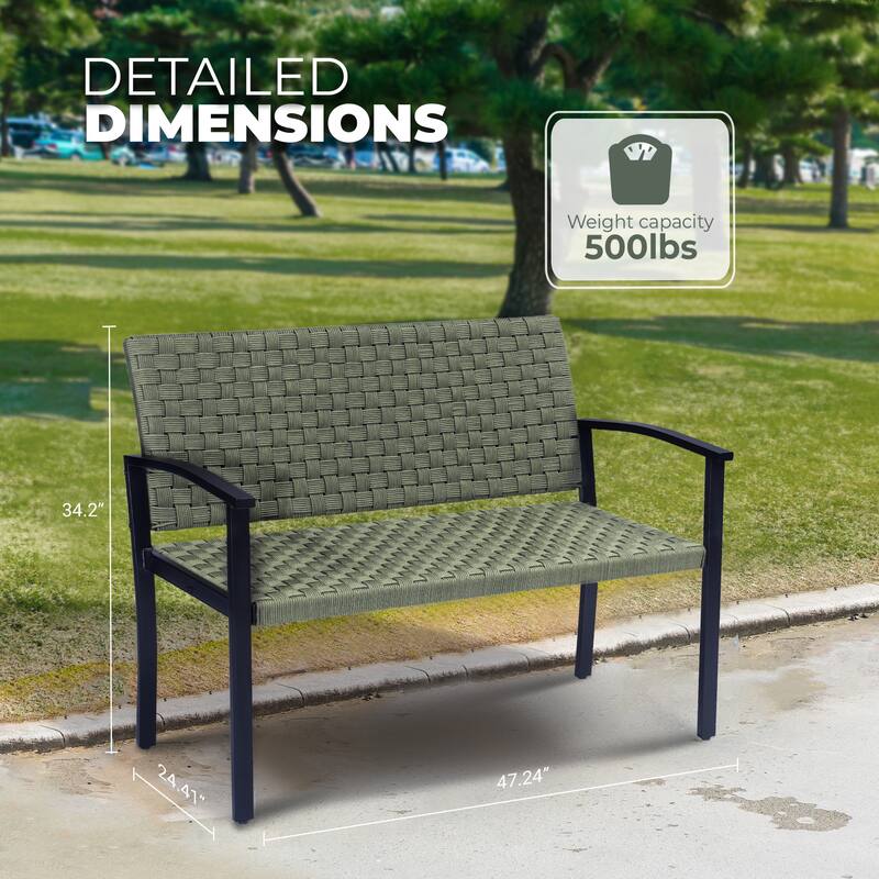 Chelsea Outdoor Rope, Bench Metal Frame & Armrest Patio Bench