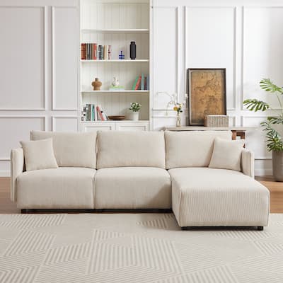 106 Inch Multi-Module Modern Minimalist Corduroy Sectional Sofa with 2 Comfort Cushions with USB and C Charging Ports