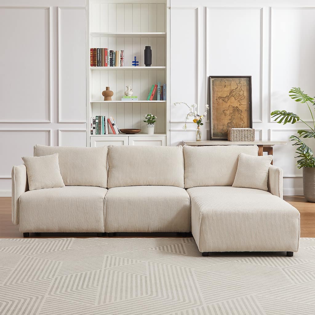 106 Inch Multi-Module Modern Minimalist Corduroy Sectional Sofa with 2 Comfort Cushions with USB and C Charging Ports