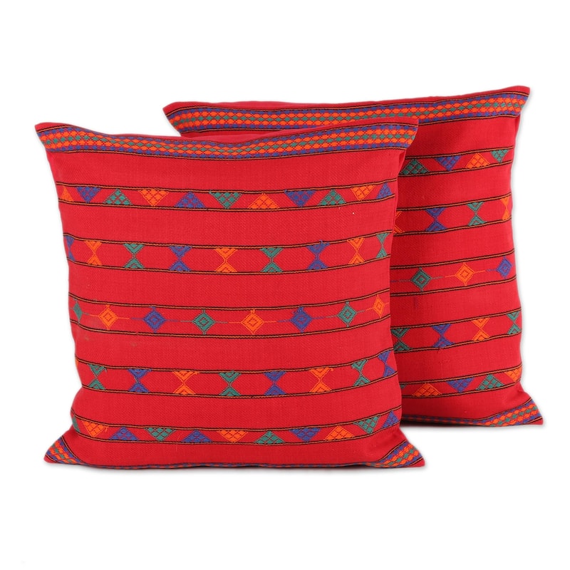Handmade Desert Ruby Cotton Cushion Set of Two Covers (India) - Pillow Covers - 7'9" x 9'9" - Cotton - Multi-color - Set of 2