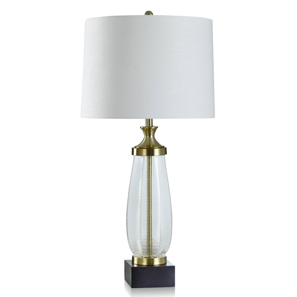 Gemma - Ribbed Glass And Gold Metal Table Lamp - White Shade ...