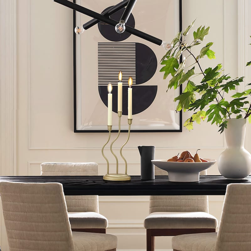 Gold Metal 3-Taper Candle Holder Tabletop Sculpture - 15.35" H x 6.9" W x 3.5" D