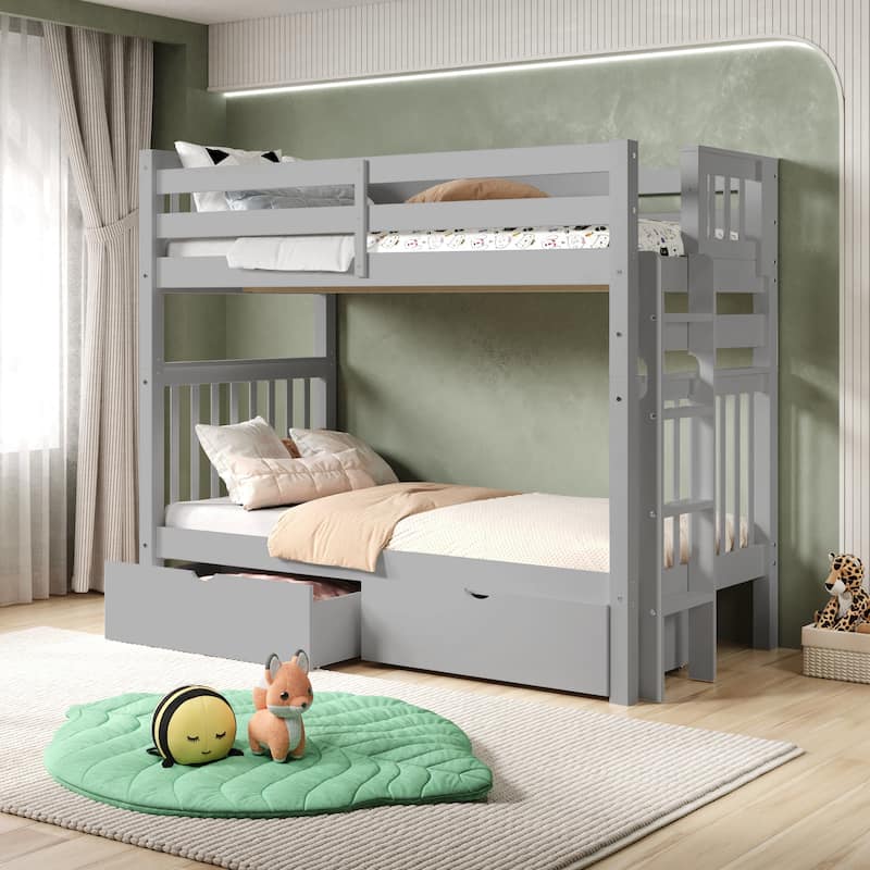 Taylor & Olive Trillium Tall Twin over Twin Bunk Bed, 2 Drawers