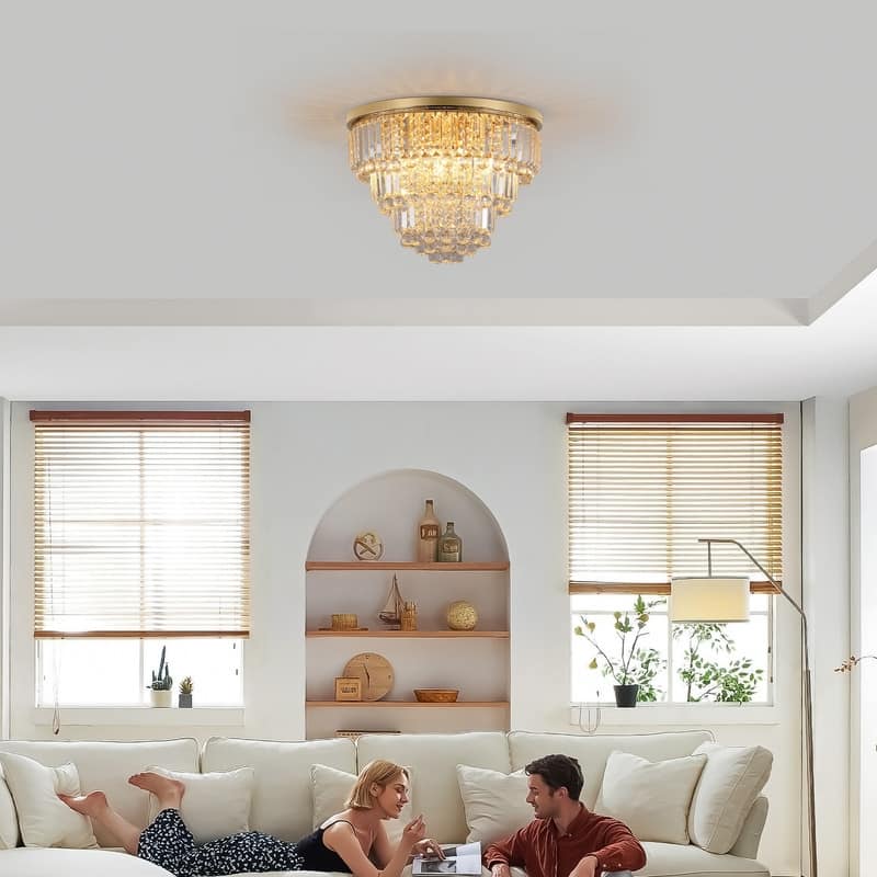 Gold Modern Crystal Chandelier – Large Luxury Ceiling Light for Dining Room, Living Room & Bedroom (Bulbs Not Included) - Gold