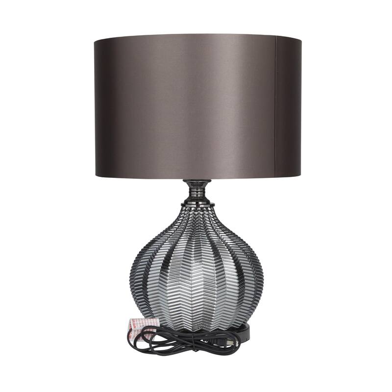 Polyester Room Table Lamp with Drum Shade - Silver - Roche River Decor