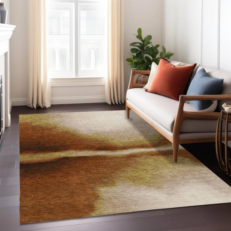 Machine Washable Indoor/ Outdoor Modern Landscape Chantille Rug