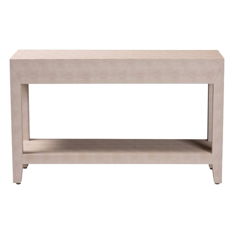 Nira Faux Shagreen Console Table - Contemporary Accent Display Piece with 2 Drawers and Open Shelf, Entryway Storage Solution