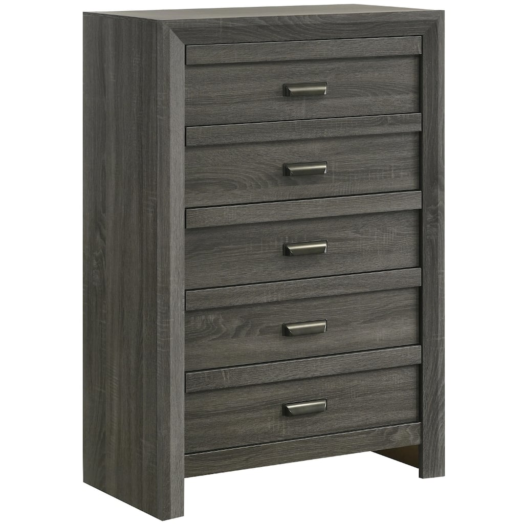 Velz Tall Dresser Chest, 5 Drawers, Finger Pull Handles, Dark Gray Wood