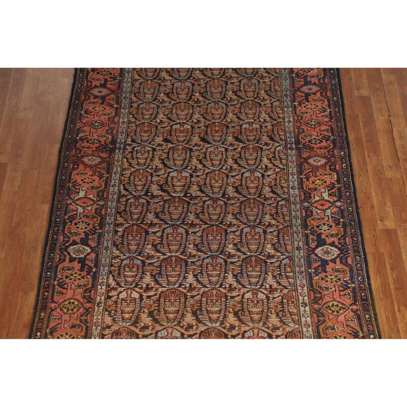 Hand Knotted Oriental 100% Wool Carpet Traditional Geometric Oranges & Rust Senneh Runner Rug - 15' 11'' X 5' 2''