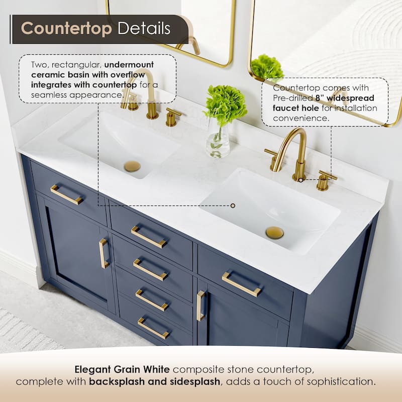 Altair Gavino Bath Vanity with Grain White Composite Stone Top and Mirror
