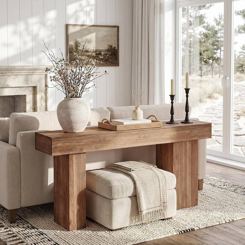 Solid Wood Console Table, 63-Inch Farmhouse Sofa Table Behind Couch with Artistic Legs for Entryway, Living Room, Hallway, Foyer
