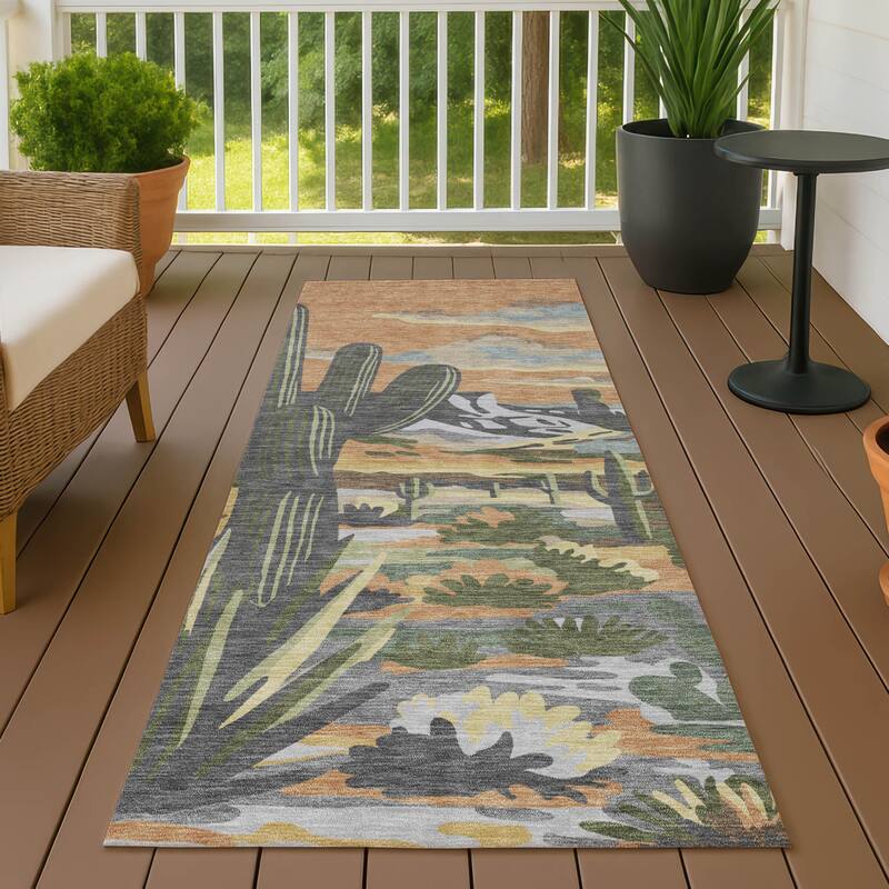 Machine Washable Indoor/ Outdoor Southwestern Mesa Chantille Rug - Copper - 2'3" x 7'6"