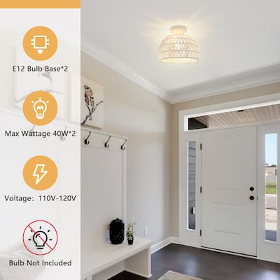 Semi Flush Mount Rattan Light Fixture Woven Ceiling Light Fixture