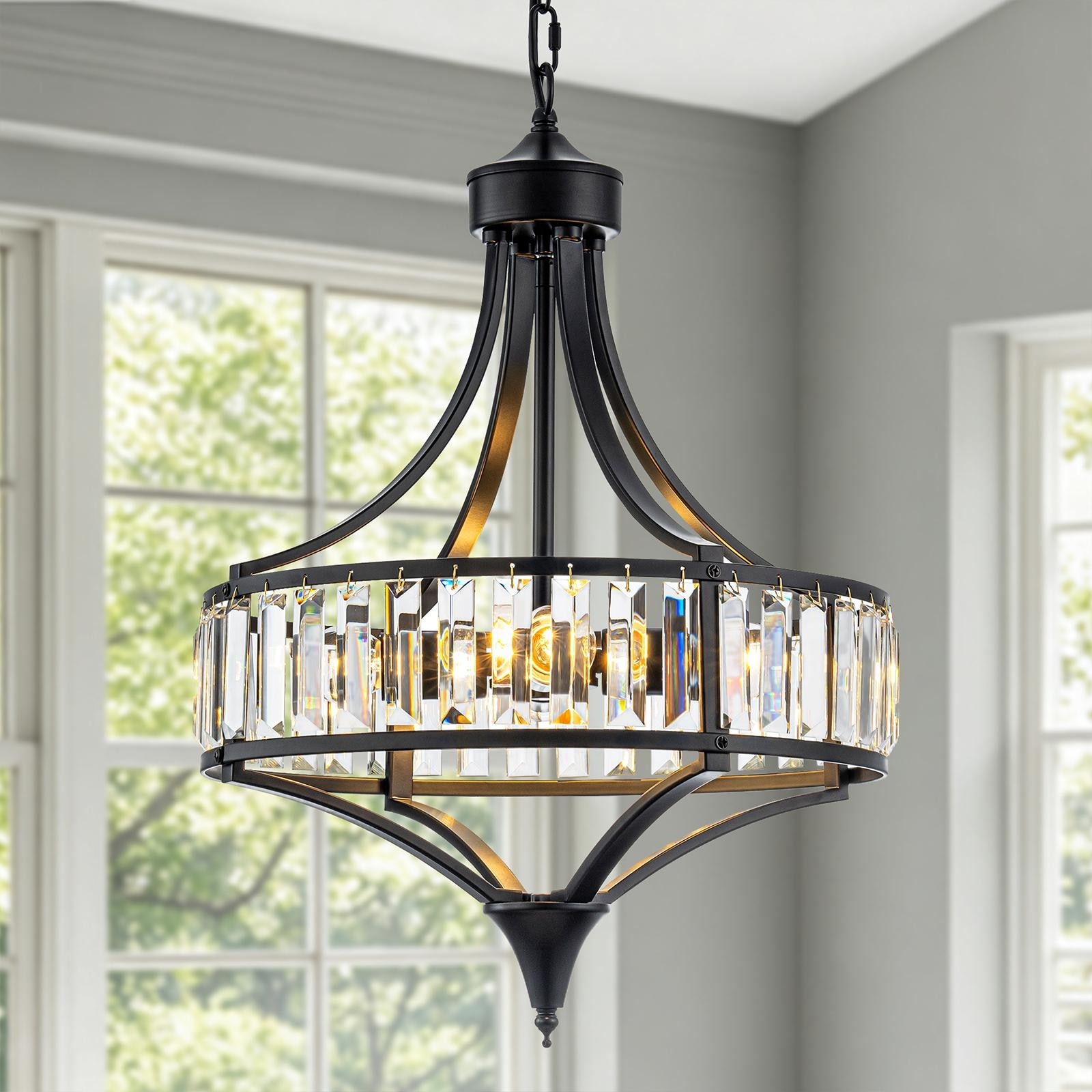 Starsky 4-Light Modern Crystal Drum Chandelier for Kitchen Dining Room Foyer