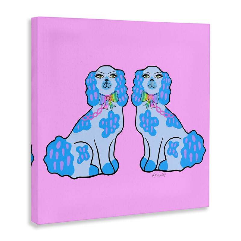 Stupell Funky Dogs Blue & Pink Canvas Wall Art Design By Katie Conley
