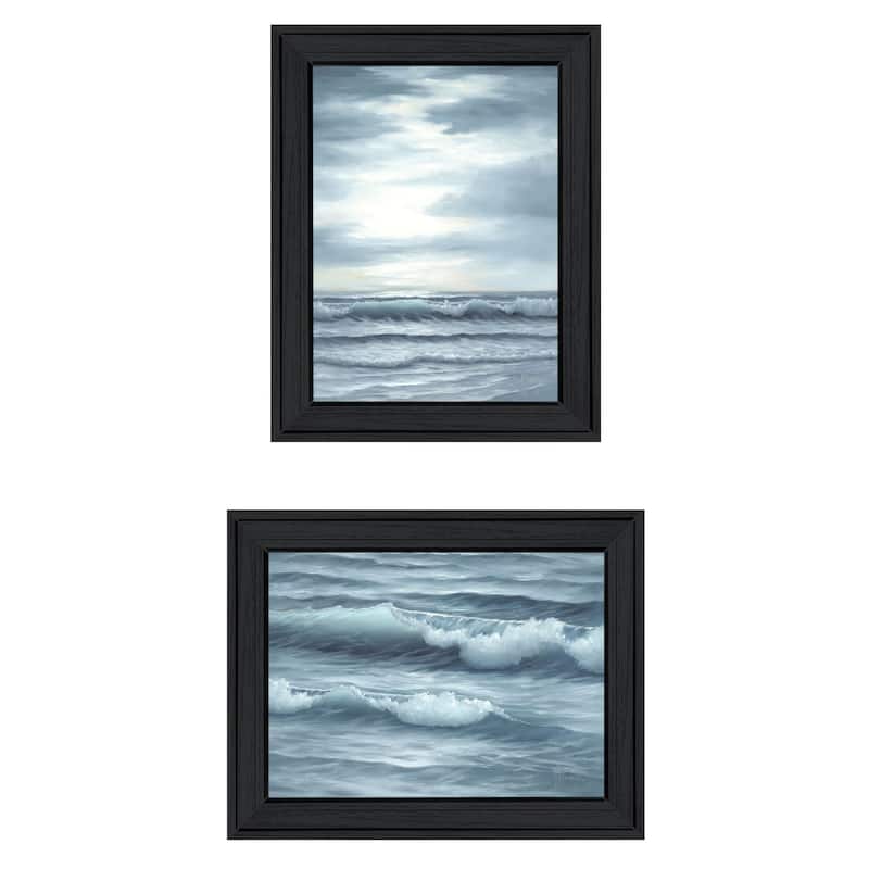 Trendy Decor 4U "The Ocean Blue - high tide at sunset" Printed Framed Wall Art by Georgia Janisse - Charcoal - 15 x 19